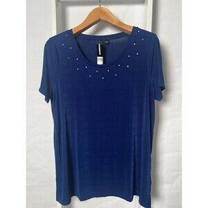 Gorgeous Blue Sparkly New Directions Knit Top Womens L NEW Short Sleeve Tunic